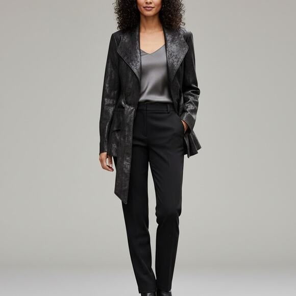 Joseph Ribkoff Chocolate Brown Belted Jacket Faux Suede Size 4 Shimmer - Picture 1 of 10